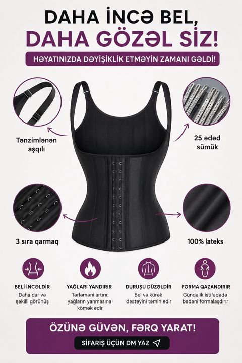 Qarın yığan latex korset – bel xətini incəldən, duruşu dəstəkləyən