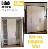 Dördkapılı geyim dolabı Ölçülər: 160 × 220 × 45 sm Rəng: ağ (qəhvəyi — Mebel