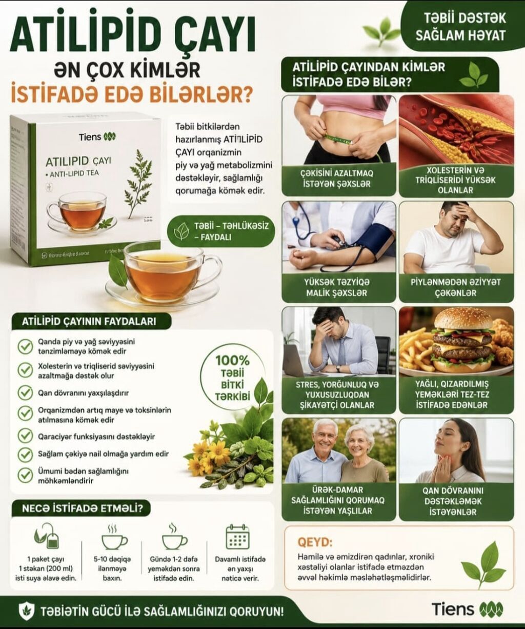 Tiens Antilipid Çayı – Təbii tərkibli bitki çayı Xüsusiyyətlər: - — Qida məhsulları, Bakı (2)