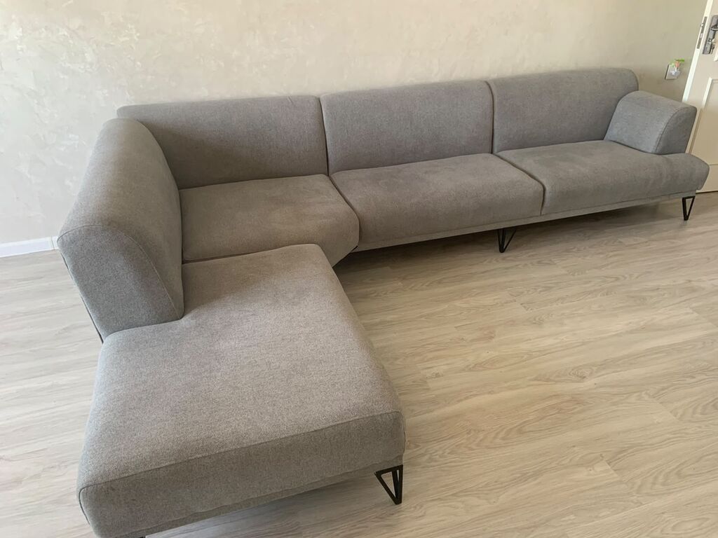 Müasir dizaynlı L şəkilli künc divanı - Rəng: açıq boz - Forma: sol — Mebel, Bakı (3)