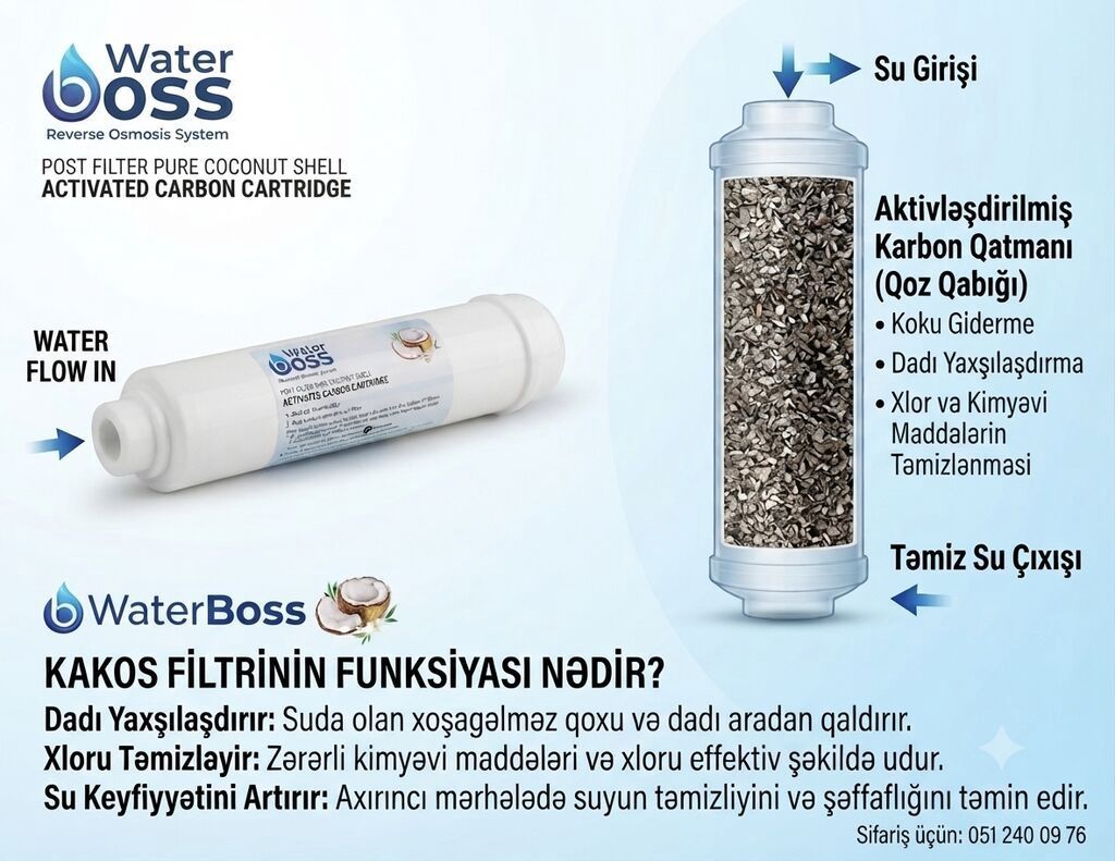 WaterBoss Reverse Osmosis System – Post Filter Pure Coconut Shell — Mətbəx texnikası, Bakı