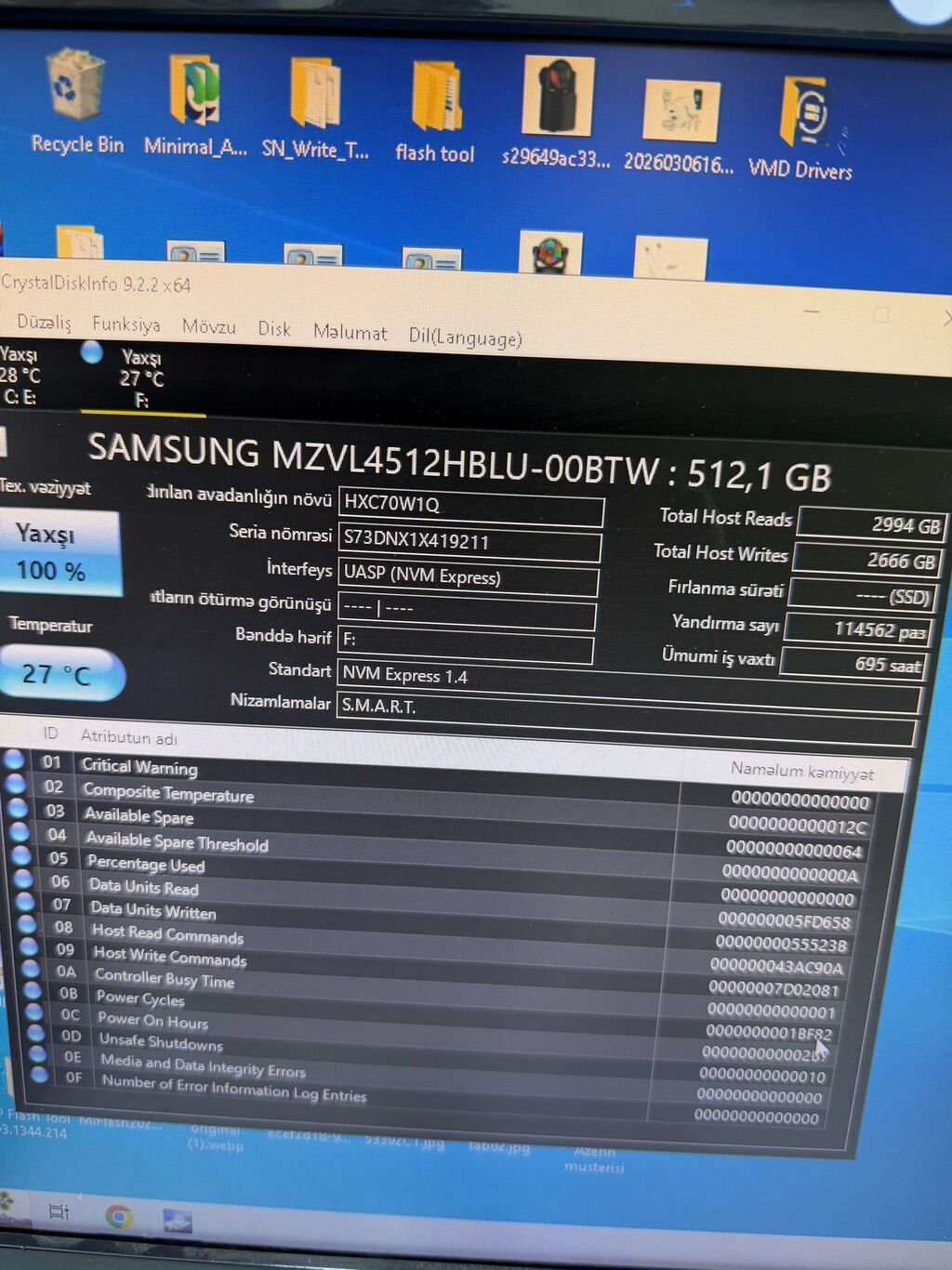 Daxili SSD disk Samsung, 512 GB, M.2, İşlənmiş — Elektronika, Bakı (2)