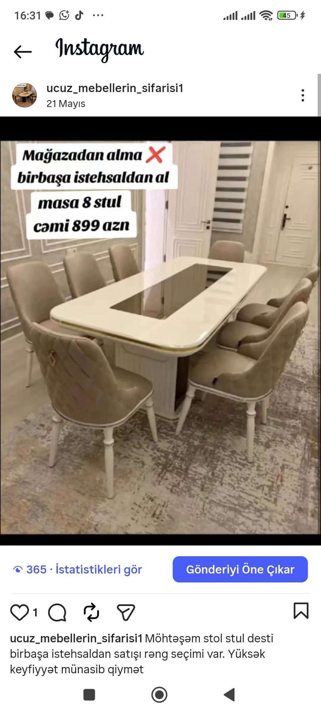 Qonaq otağı üçün, Yeni, Açılmayan, 6 stul — Mebel, Bakı