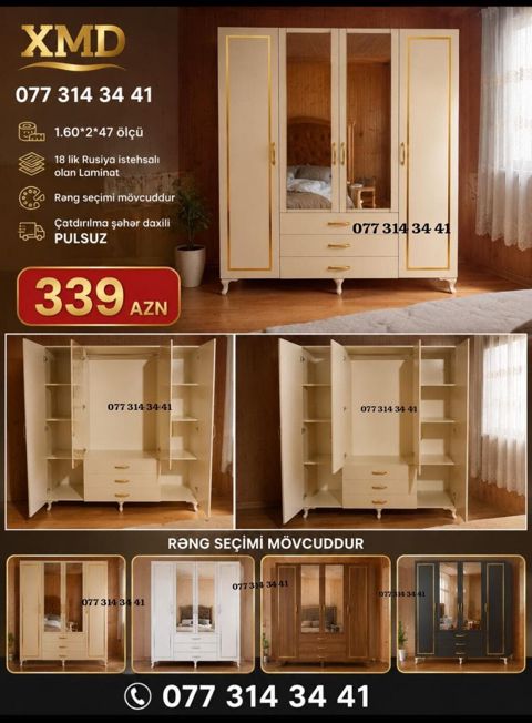 XMD geyim şkafı - Ölçü: 1.60 × 2.47 m - Material: 18 mm Rusiya