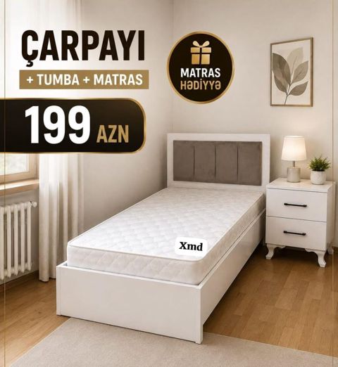 Yataq otağı dəsti: tək nəfərlik çarpayı + tumbə + matras - Dizayn