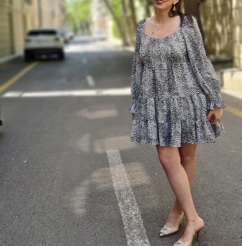 Qara-ağ xallı naxışlı mini don - Model: A-kəsimli, pilləli ətəkli — Şəxsi əşyalar, Bakı (2)