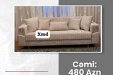 Bej rəngli, müasir dizaynlı divan: - Üç nəfərlik, yumşaq toxumalı — Furniture