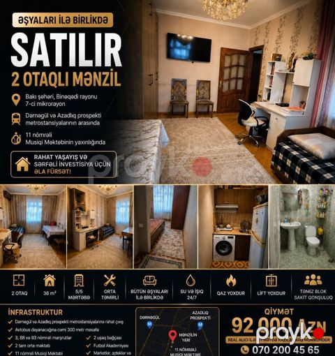 Bakı, 7-ci mikrorayon, 2 otaqlı, Köhnə tikili, m. Dərnəgül, 36 kv. m