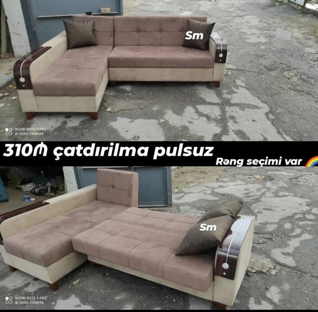 L-şəkilli çevrilən künc divanı - açılıb-yığılan, yataq funksiyası ilə