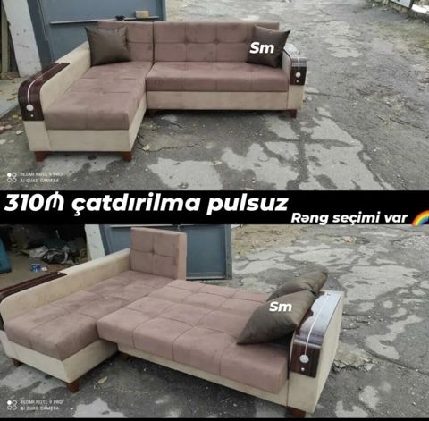 L-şəkilli çevrilən künc divanı - açılıb-yığılan, yataq funksiyası ilə
