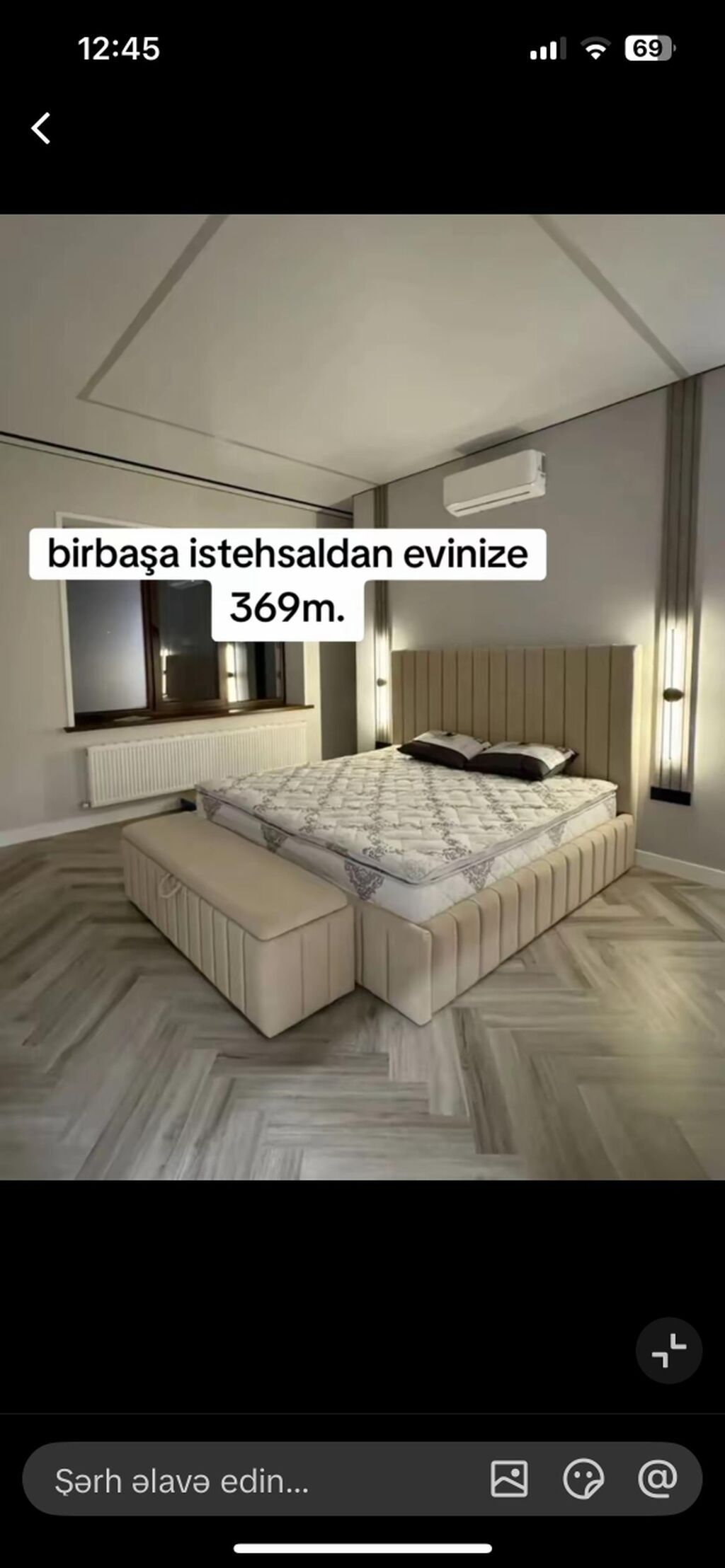 Müasir dizaynlı yataq dəsti – yumşaq başlıqlı, parça üzlü platforma — Mebel, Bakı