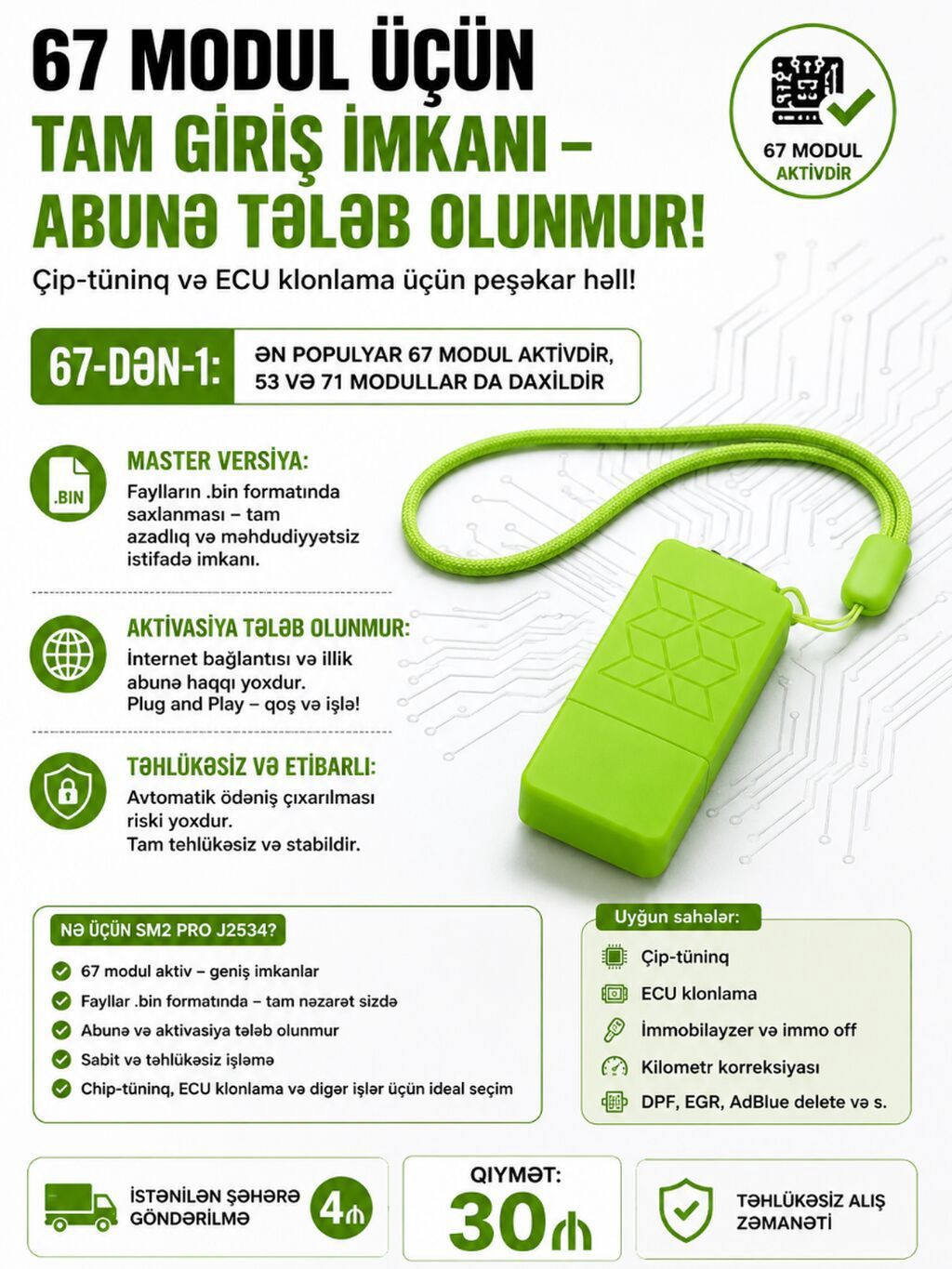 PCM flasher usb açar. V1.20, 67 modullu. Sm2 pro,scanmatik,openport2 — Avto, Lənkəran (2)