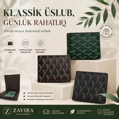 ZAVIRA Accessories – klassik üslubda gündəlik cüzdan - Zövqlü dizayn — Bakı