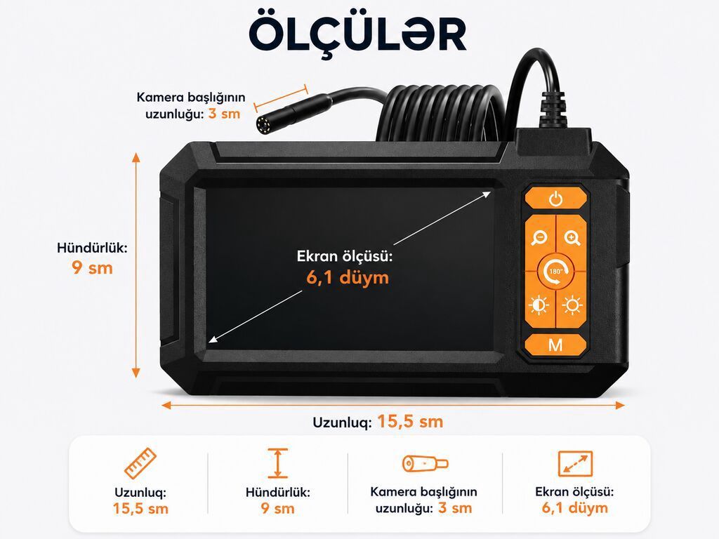 Endoskop kamera və 6,1 düymlük ekranlı görüntüləmə qurğusu - Ekran