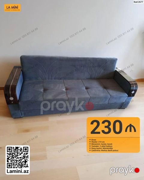 Məhsul: Divan (Kod: 2677) - Ölçü: 210 sm - Mexanizm: Açılan, bazalı — Bakı