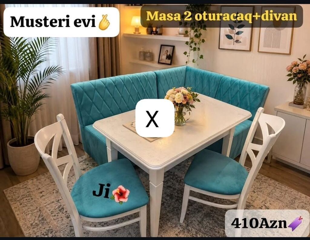 Mətbəx dəsti – Masa + 2 stul + künc divan - Dəst tərkibi: 1 ədəd