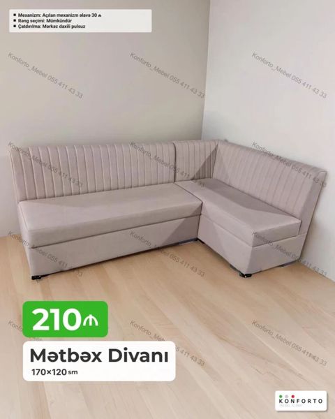 Künc divan, Mətbəx üçün, Bazalı, Açılan — Konforto Mebel — Sofas