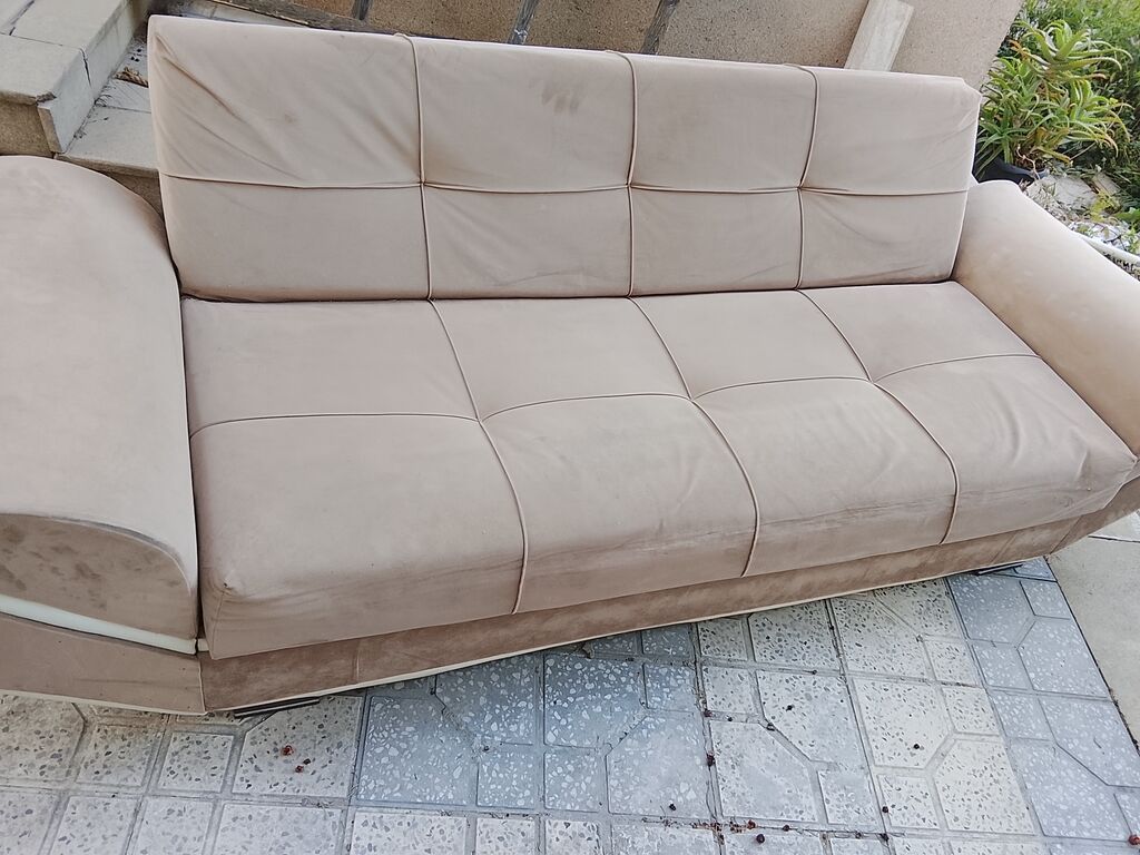 Bej rəngli divan – 3 nəfərlik - Yumşaq mikrofiber/parça üzlük, kvadrat — Mebel, Bakı (3)