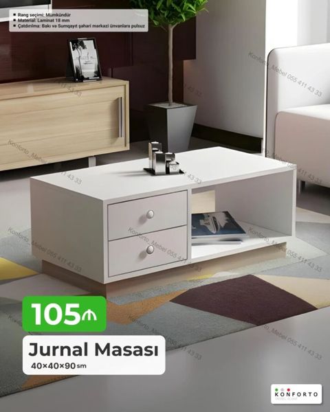 Jurnal masası – 40×40×90 sm - Material: 18 mm laminat - Rəng seçimi — Konforto Mebel — Coffee tables