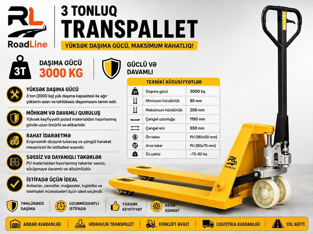 Transpalet KQ-3Ton 3 Tonluq Transpalet 3 tonluq transpalet ağır