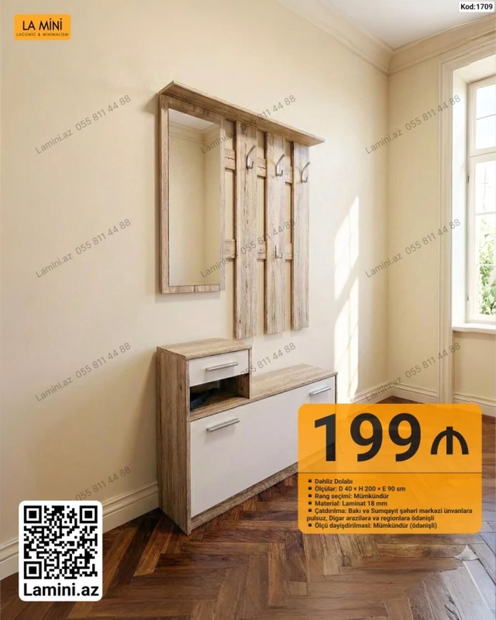 Dəhliz dolabı – La Mini (Kod: 1709) - Komplekt: yuxarıda güzgü və