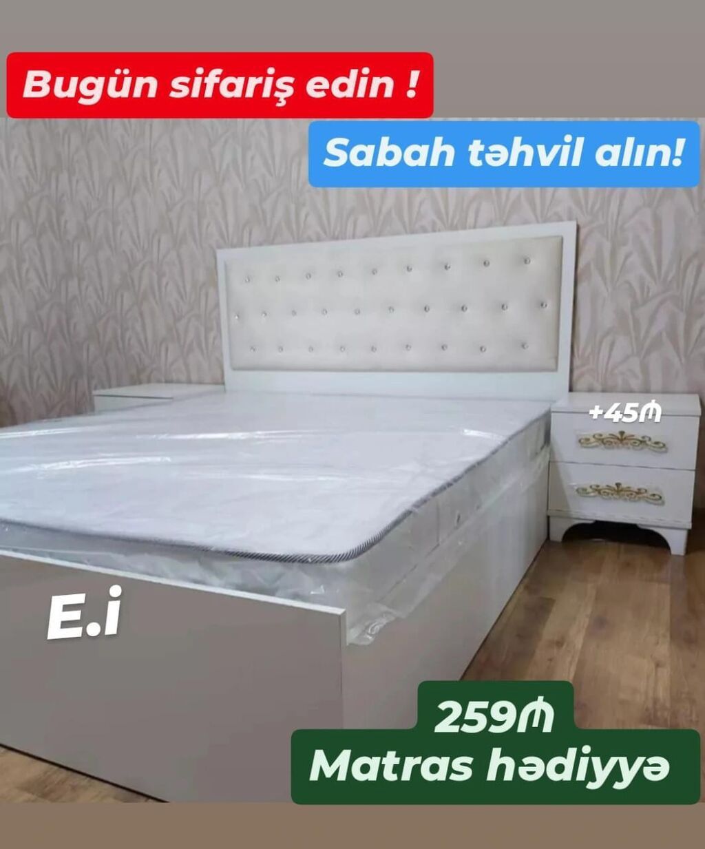 Ağ rəngdə yataq otağı mebeli - 3 qapılı şkaf: sadə dizayn, düz xəttli — Mebel, Mehdiabad (2)