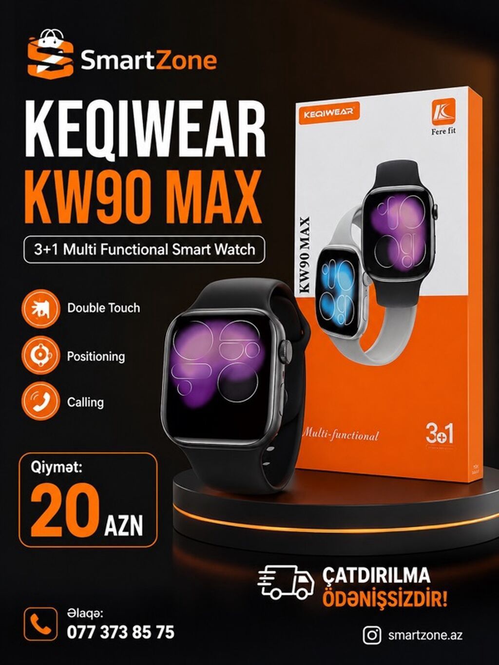 KEQIWEAR KW90 MAX – 3+1 çoxfunksiyalı smart saat - Double Touch — Aksesuarlar, Digah
