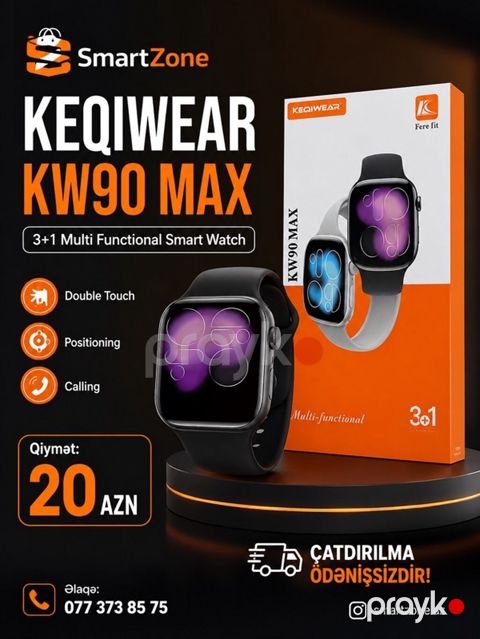 KEQIWEAR KW90 MAX – 3+1 çoxfunksiyalı smart saat - Double Touch