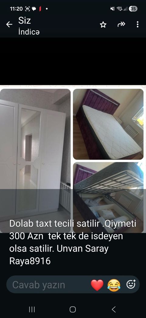 Dolab və taxt satılır. - Dolab: ağ rəngdə, 3 qapılı, ortada güzgülü — Sumqayıt