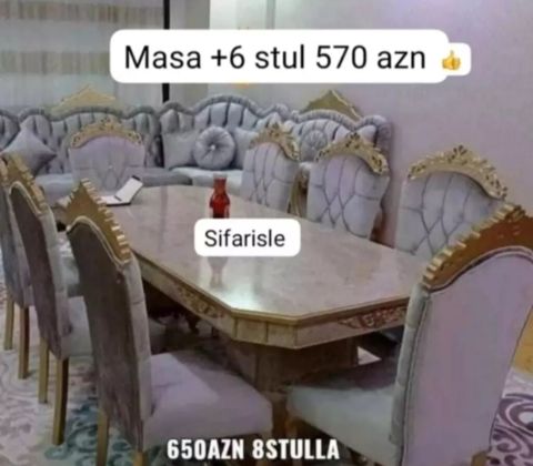 Düz masa, Qonaq otağı üçün, 6 nəfər, Açılmayan, Azərbaycan, Zəmanətli — Bakı