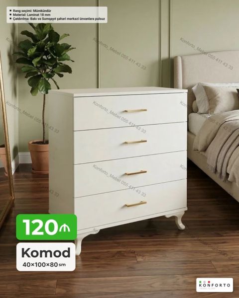 Komod – 4 çekmecəli, zərif dizayn - Ölçü: 40×100×80 sm - Material: 18