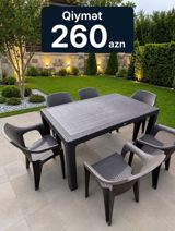 Bağ üçün plastik mebel dəsti - Dəst: 1 ədəd düzbucaqlı masa + 6 ədəd — Furniture sets