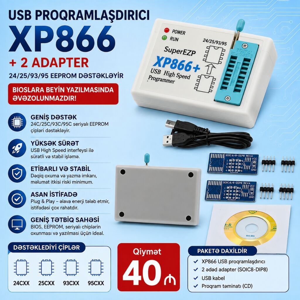 USB proqramlaşdırıcı XP866. 24 25 93 95 EEPROM dəstəkləyir. Bioslara — Biznes və avadanlıq, Lənkəran