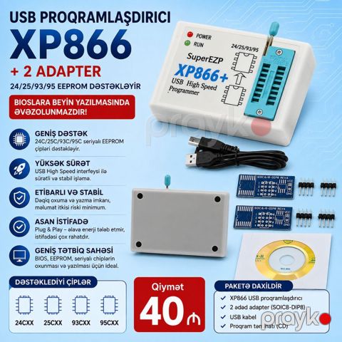 USB proqramlaşdırıcı XP866. 24 25 93 95 EEPROM dəstəkləyir. Bioslara
