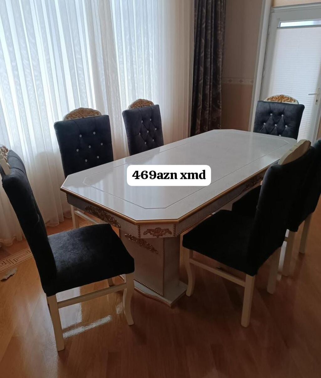 Klassik üslublu yemək otağı dəsti - Dəst: 1 masa + 6 stul - Masa — Mebel, Xırdalan