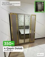 4 qapılı dolab – 47×200×160 sm - Dizayn: İki güzgülü orta qapı — Mebel