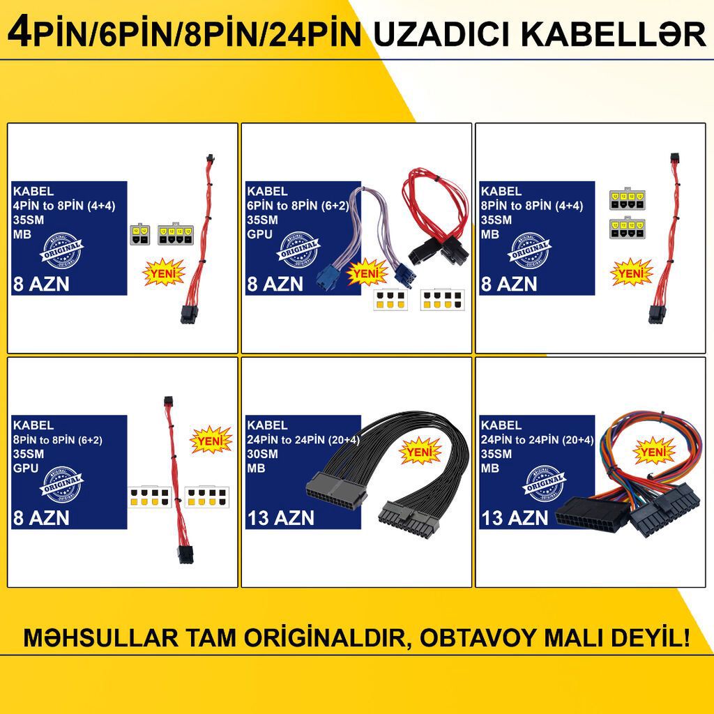Kabellər "4/6/8/24pin 35sm Uzadıcı Original" MƏHSULLAR TAM