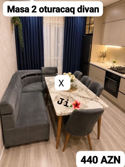 Mətbəx üçün masa və 2 oturacaq divan dəsti. - Dəst tərkibi: mərmər — Ucuz serfeli Mebel — Soft furniture sets