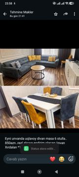Eyni unvanda uqlavoy divan masa 6 stulla. 850azn. real alıcıya — Mebel