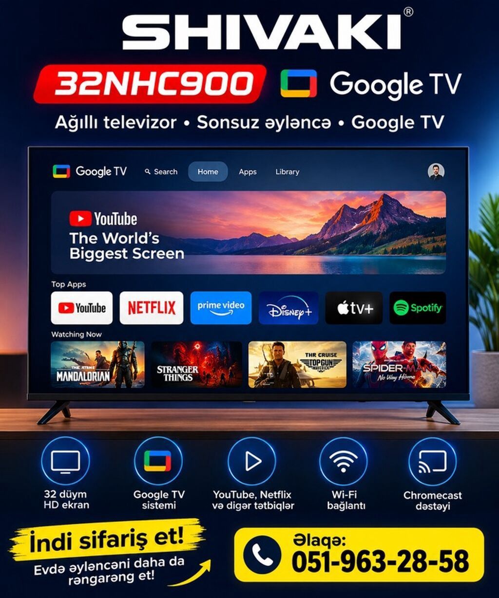 SHIVAKI 32NHC900 Google TV – ağıllı televiziya təcrübəsi - 32 düym HD — Televizorlar, Bakı
