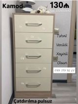 Kamod – 5 siyirməli Ölçü: 110×50×40 sm Rəng: krem və açıq ağac — Mebel