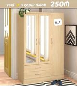 Yeni 3 qapılı dolab – 250₼ - Açıq ağac rəngli, müasir dizayn - 3 — Furniture