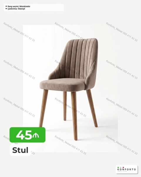 Stul – rahat və eleqant dizayn - Yumşaq parça üzlük, dikey tikişli — Konforto Mebel — Stullar