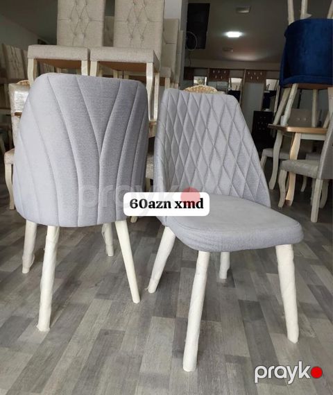Mətbəx/yaşayış otağı üçün yumşaq oturacaqlı stullar - Rəng: açıq boz