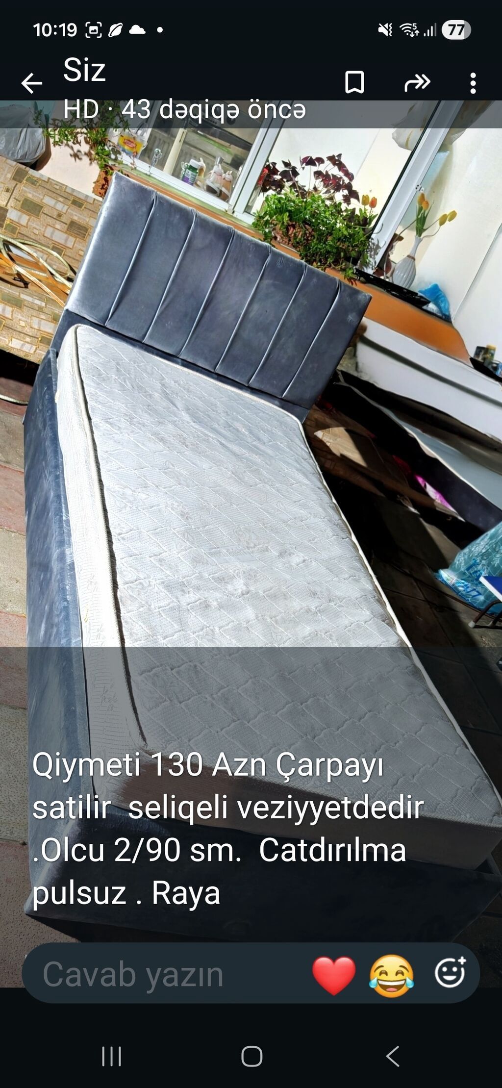 Çarpayı – başlıqla birlikdə - Ölçü: 90×200 sm - Material: yumşaq — Mebel, Sumqayıt