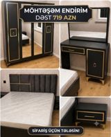 Yataq otağı mebel dəsti – qara və qızılı dizayn Dəst tərkibi: - 4 — Furniture