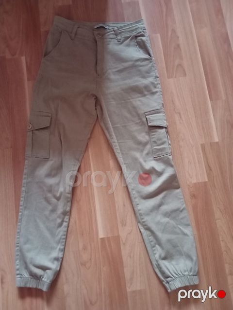 Qadın cargo şalvarı – açıq zeytun/bez rəngi - Model: Cargo/jogger