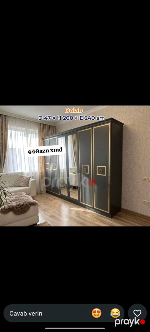Yeni, 5 qapı, Güzgülü, Boz, Açılan, Düz dolab