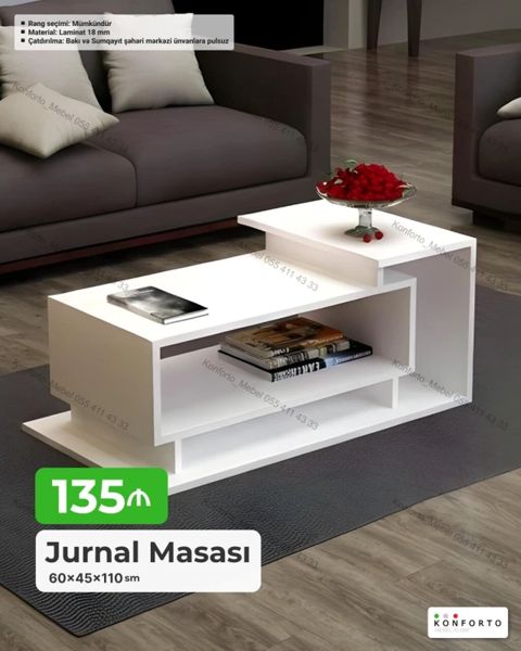 Jurnal masası – müasir dizaynlı, çoxsəviyyəli konstruksiya. Ölçülər — Konforto Mebel — Coffee tables