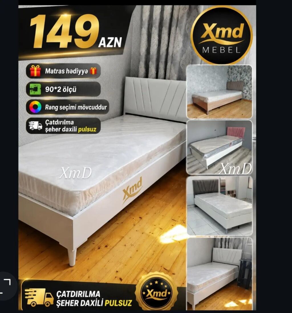 Tek nəfərlik çarpayı – XMD Mebel - Ölçü: 90×200 sm - Korpus: laminat — Mebel, Xırdalan (2)